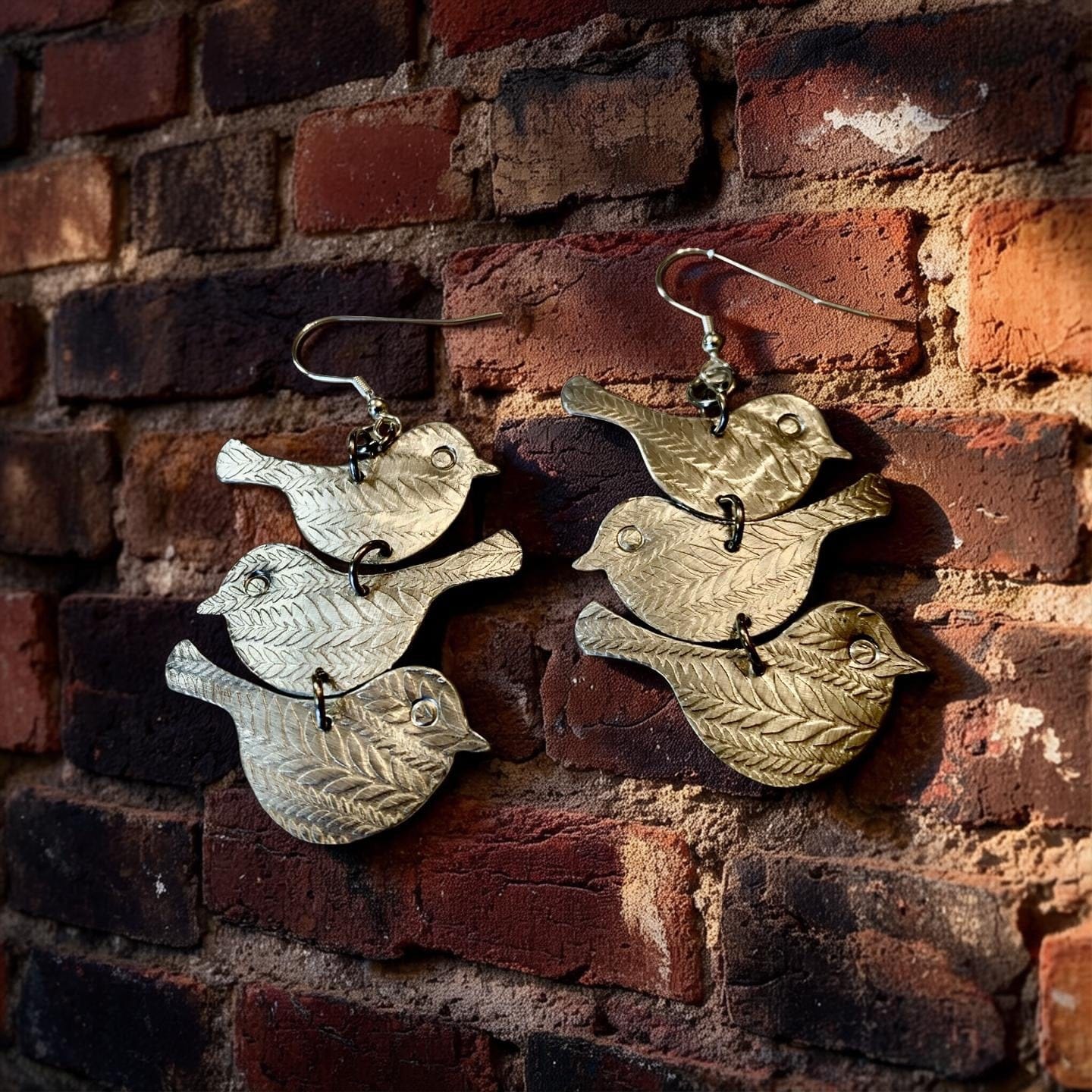 Songbirds — Textured Aluminum Bird Dangle Earrings